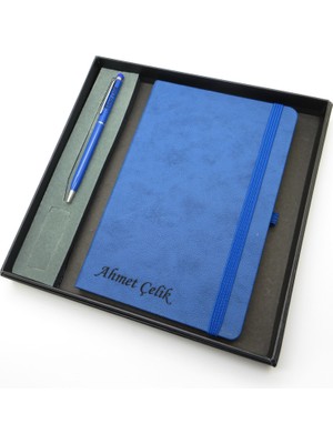 Signator® Codex | N102 Kişiye Özel Defterli Set - Isme Özel Mavi Kalem + Isme Özel Mavi Defter | Isme Özel Kutusunda Hediyelik Set