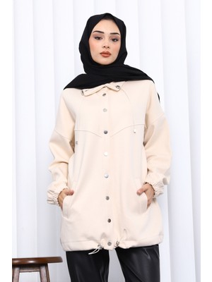 İmaj Butik Krem Çıtçıt Detaylı Cepli Ceket