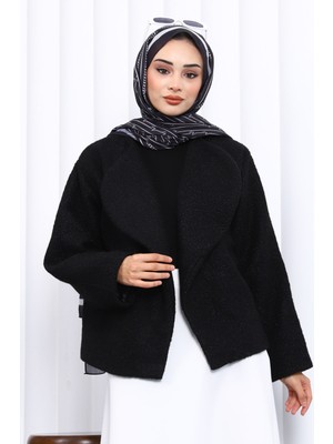 İmaj Butik Siyah Geniş Yaka Kısa Kaşe Ceket