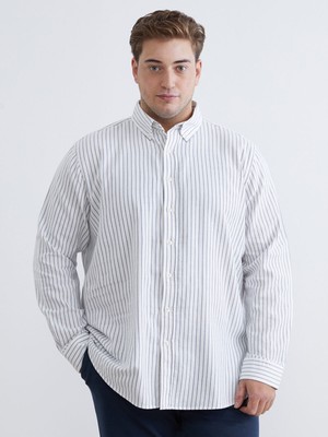 Lc Waikiki Yeni Sezon Büyük Beden Regular Fit Uzun Kollu Çizgili Erkek Gömlek