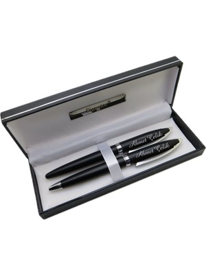 Signator® M570 Mat Siyah Kalem Seti | Roller + Tükenmez Kalem | Isme Özel Kalem | Hediyelik Kalem