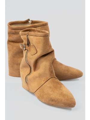 Mubiano Kadın Süet Bot Fermuarlı Tokalı Taba Armela