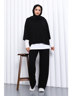 İmaj Butik Siyah Tişört İçlik Pantolonlu Üçlü Kombin Takım