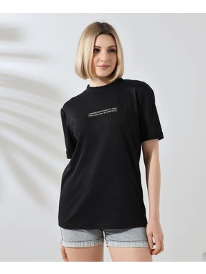 Rawea Fashion Unisex Bisiklet Yaka Baskılı Slim Fit T-Shirt - Siyah