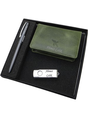 Signator D284 Isme Özel Set - Deri Kartlık + 32GB. USB Bellek  + Kalem Seti | Isme Özel Hediyelik Set