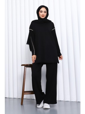 İmaj Butik Siyah Biyeli Tunik Pantolonlu Modal Takım