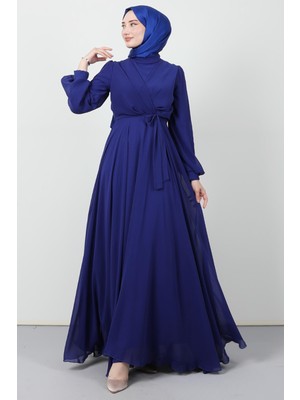 Giza Store Önü Çapraz Şifon Elbise Gece Mavi