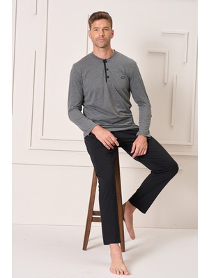 Remsa Erkek Pamuk Uzun Kol Pijama Takımı 4107 Antrasit