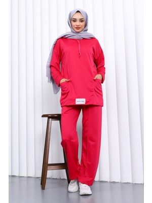 İmaj Butik KOYU FUŞYA Önü Etiketli İki İplik Tesettür Takım