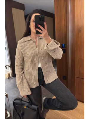 Magarde Ajurlu Orj Marka Tasarım Hırka- Bej