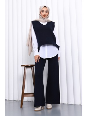 İmaj Butik Lacivert Gömlekli Üçlü Triko Takım