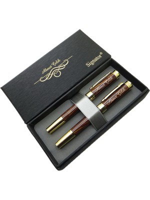 Signator® ST221 Sedefli Lake Gold Kalem Seti - Dolma Kalem + Roller Kalem | Isme Özel Kalem