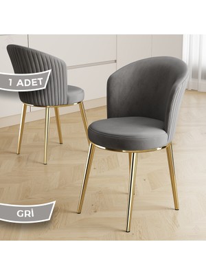 Canisa Risa Serisi 1 Adet Gri Mutfak Sandalyesi Gold Kaplama Metal Ayak 1. Sınıf Babyface Kumaş