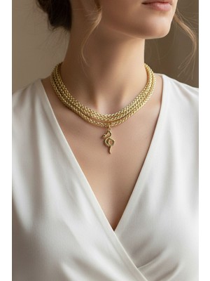 Modex Altın Sarısı Çoklu Zincir Yılan Kobra Detay  Kolye (40+5cm)