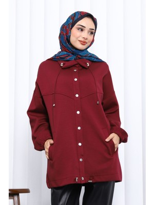 İmaj Butik Bordo Çıtçıt Detaylı Cepli Ceket