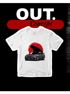 R34 Gtr Godzilla Baskılı T-Shirt (Car Series)