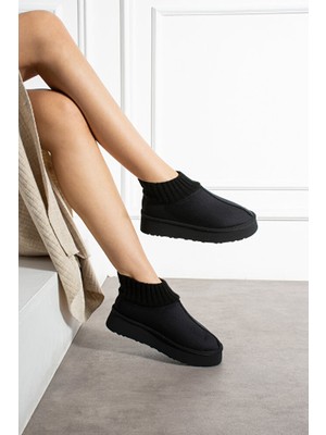 Pasyone Kadın Triko Boğazlı Kalın Taban Süet Içi Kürklü Şık Günlük Bot