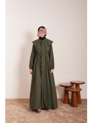 Ande Tesettür Yakalı Elbise Ferace - Haki Yeşil