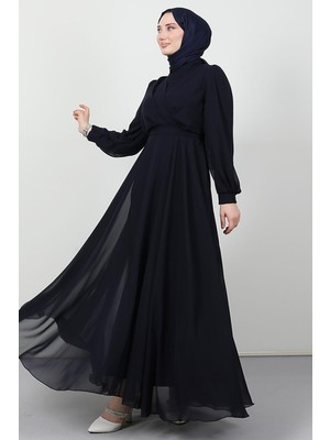 Giza Store Önü Çapraz Şifon Elbise Lacivert