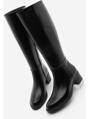 Marjin Kadın Fermuarlı Günlük Topuklu Çizme Fabes Siyah