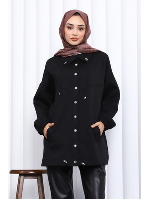İmaj Butik Siyah Çıtçıt Detaylı Cepli Ceket