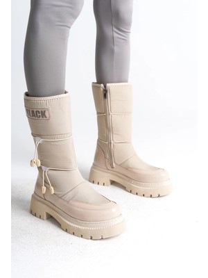 Joy Ayakkabı Lucy Lastikli Fermuarlı  Paraşüt Kumaş Rugan Kadın Bot  Ckt - Krem