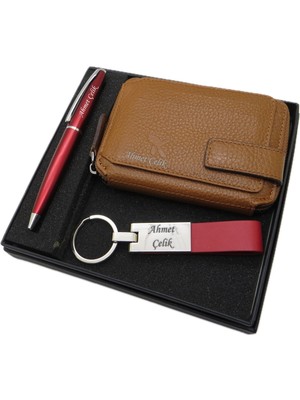 Signator D249 Kişiye Özel Set - Deri Cüzdan + Anahtarlık + Kalem Seti | Isme Özel Hediyelik Set