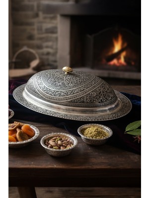 Handygoo Hünkar Sofrası El Oyması Bakır Servis Tabağı