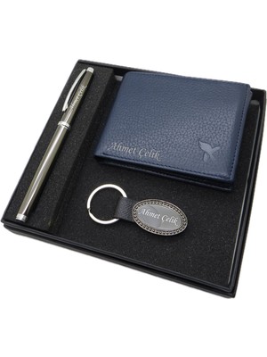 Signator D271 Isme Özel Set - Deri Cüzdan Kartlık + Anahtarlık  + Kalem Seti | Isme Özel Hediyelik Set