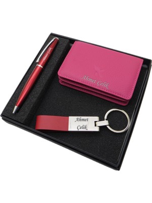 Signator D288 Isme Özel Set - Deri Kartlık + Anahtarlık  + Kalem Seti | Isme Özel Hediyelik Set