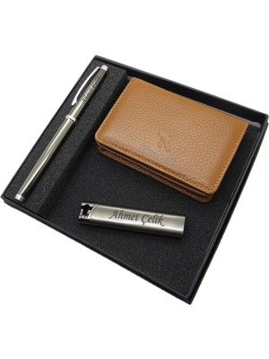 Signator D292 Isme Özel Set - Deri Kartlık + Çakmak  + Kalem Seti | Isme Özel Hediyelik Set