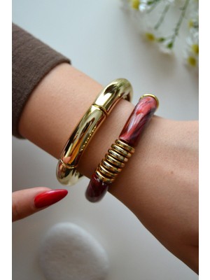 Sacce Scarves & Accessories Gold & Bordo Vintage Bombeli Bileklik Seti