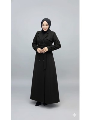 Ilke Kadın Düğmeli Tam Boy  Kaşmir Kaşe Kaban