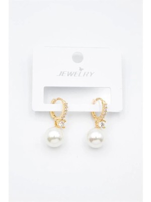 Venüs Shopping Taşlı Inci Küpe - Altın