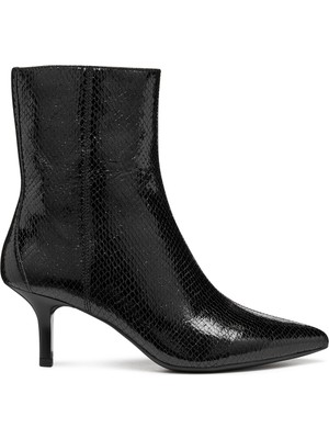 Geox Kadın Siyah D Kleopy B - Metal.goat Fermuarlı Desenli Ince Topuklu Deri Bot D56YBB000KYC9999