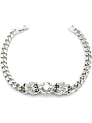 Venüs Shopping Zirkon Taşlı Leopar Bileklik - Gümüş