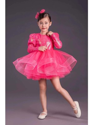 Mnk Baby & Kids Tütü Gren Etekli Kız Çocuk Pul Payetli Uzun Kol Kikidi Elbise MNK0583