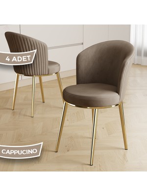 Canisa Risa Serisi 4 Adet Cappucino Mutfak Sandalyesi Gold Kaplama Metal Ayak 1. Sınıf Babyface Kumaş