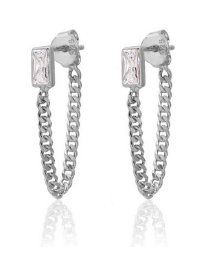 Emiliano Jewellery Silver 925 Ayar Zirkon Taşlı Zincir Desenli Küpe