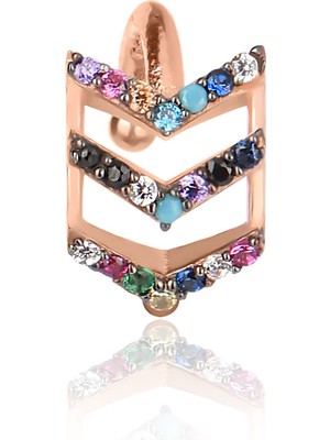Emiliano Jewellery Renkli Zirkon Taşlı Rose Altın Kaplama Ok Şekilli Kıkırdak Gümüş Küpe