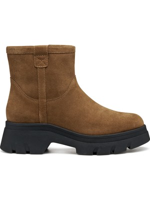 Geox Kadın Taba D Pluette Fermuarlı Kalın Tabanlı Süet Deri Bot D565MA00022C6372