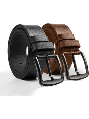 MIPEK DERI 2 Adet Erkek 100 % Hakiki Deri Kot Kemer Siyah / Açık Kahverengi