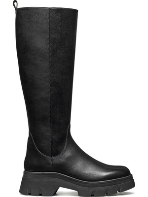 Geox Kadın Siyah D Pluette Fermuarlı Kalın Tabanlı Deri Çizme D565ME05446C9999