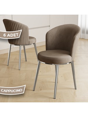 Canisa Risa Serisi 6 Adet  Mutfak Sandalyesi Krom Kaplama Metal Ayak 1. Sınıf Babyface Kumaş