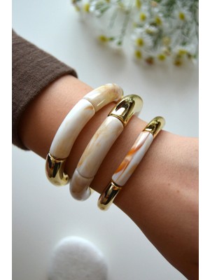 Sacce Scarves & Accessories Ekru & Pudra Gold Vintage Bombeli Bileklik Seti (3'lü)