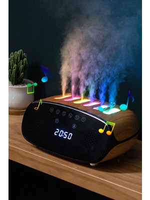 Exenar Oda Hava Nemlendirici - Aroma Difüzörü - Hoparlör Mini Speaker - Dijital Saat - Rgb Dinamik LED Işık
