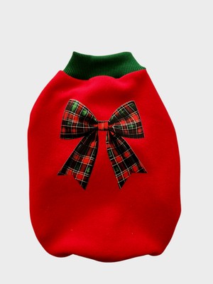 Kedi Köpek Kıyafeti Kırmızı Polar Fıyonk Baskılı Sweatshirt