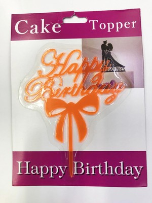 Heyf Concept Happy Birthday Yazılı Fiyonklu Pasta Kek Çubuğu Turuncu Renk