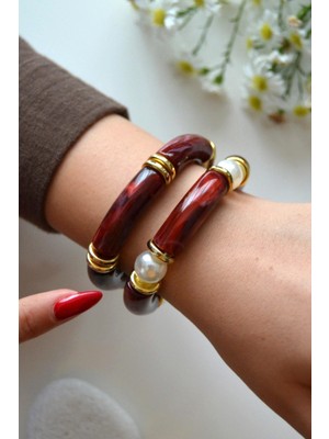Sacce Scarves & Accessories Bordo Inci Detaylı Vintage Bombeli Bileklik Seti