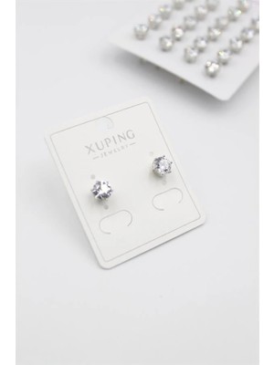 Venüs Shopping Büyük Boy Zirkon Taşlı Tektaş  Küpe - Gümüş